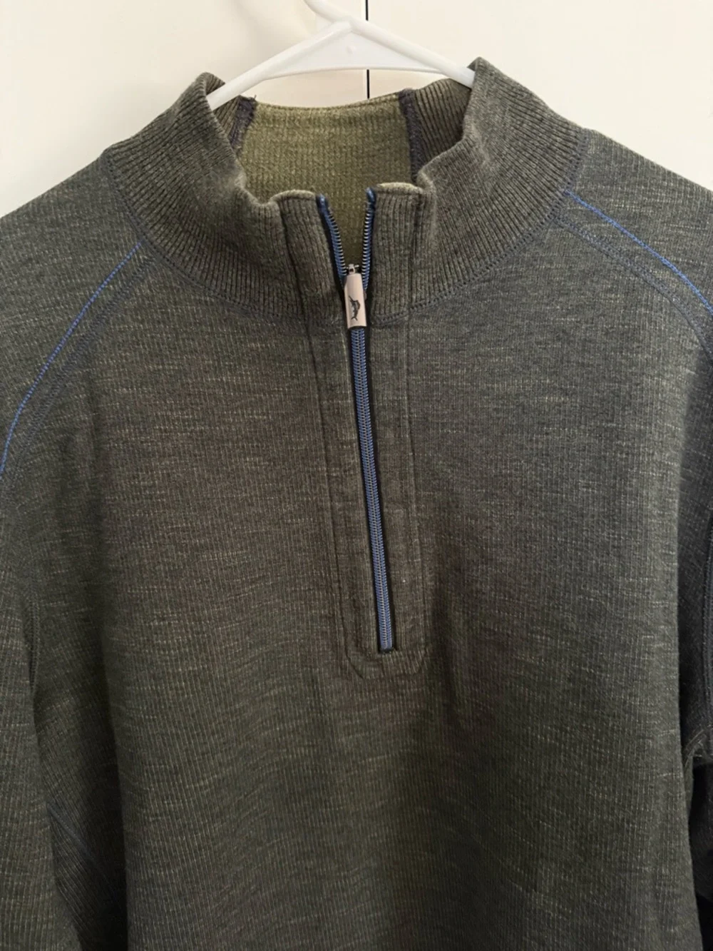 Tommy Bahama Olive Reversible Quarter Zip - Picture 6 of 8